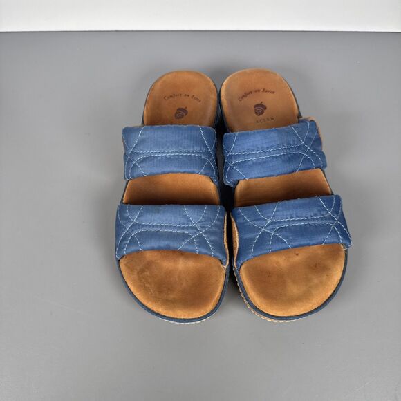 ACORN Comfort On Earth Soft Fabric‎ & Leather Double Strap Slide Sandals Size W6 - Picture 3 of 12